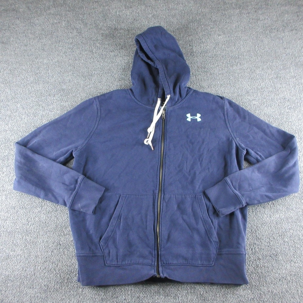 Under Armour Hoodie Women M Blue Fleece Full Zip Kangaroo Pocket Logo Sweatshirt